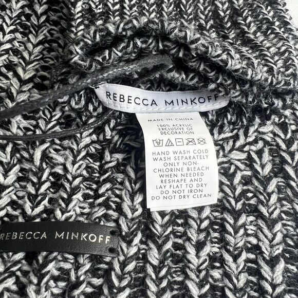 Rebecca Minkoff Marled Pom Pom Beanie Hat & Arm Warmers Set Open Fingers NWT - Picture 4 of 4